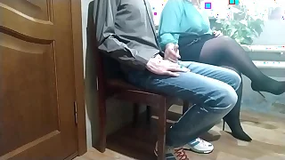 Hot milf in pantyhose milking my cock in focus on